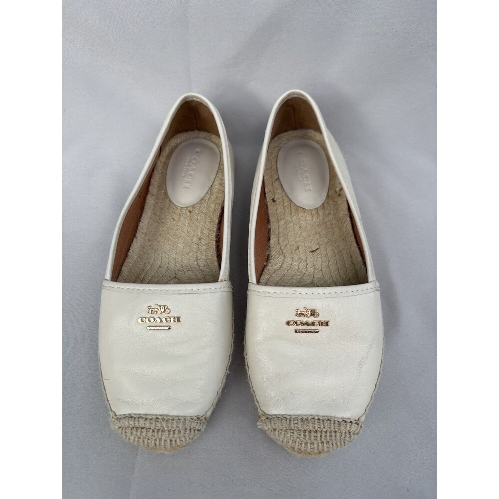Coach June Off White Espadrilles Slip Slide On Flats Shoes Leather Size 6 M